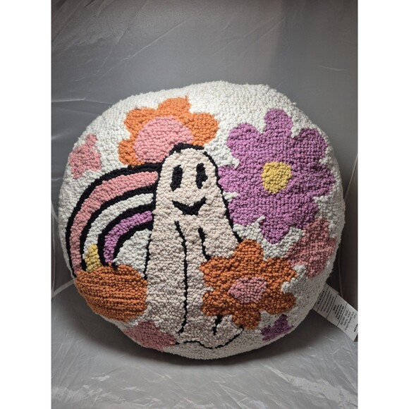 New Cupcakes And Cashmere Hippie Halloween Flower Ghost Round Throw Pillow - Picture 1 of 5